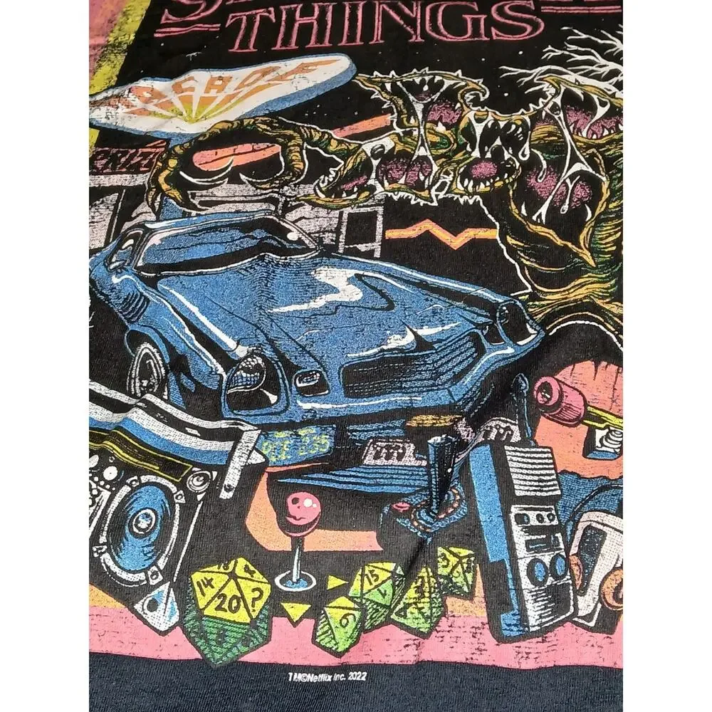 Stranger Things Retro Mens M‎ T-Shirt Crew Black Multicolor Graphic Print Arcade